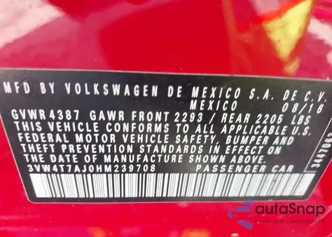 2017 Volkswagen Jetta Gli из США, поврежденный, VIN 3VW4T7AJ0HM239708